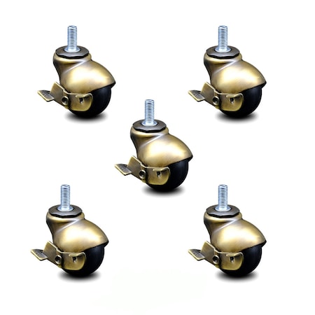 Service Caster 2 Inch Antique Brass Hooded 5/16 Inch Threaded Stem Ball Caster with Brake, 5PK SCC-TS01S20-POS-WA-SLB-516-5